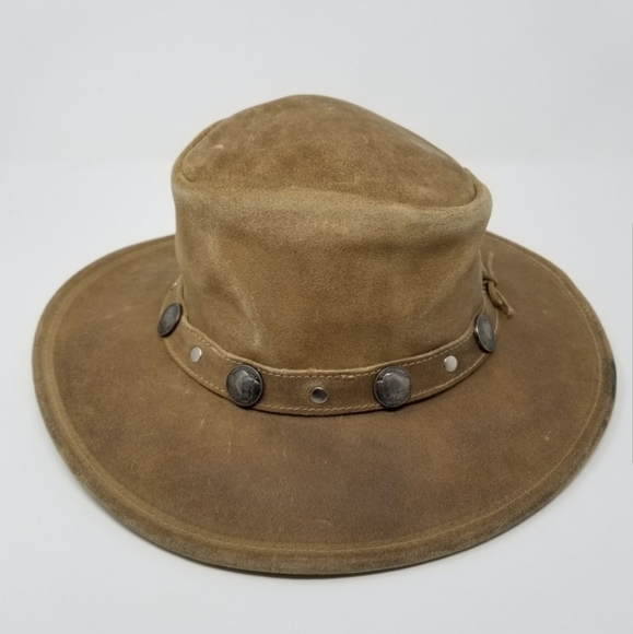 Minnetonka Buffalo Nickel Hat Tan Leather Boho - Picture 3 of 8